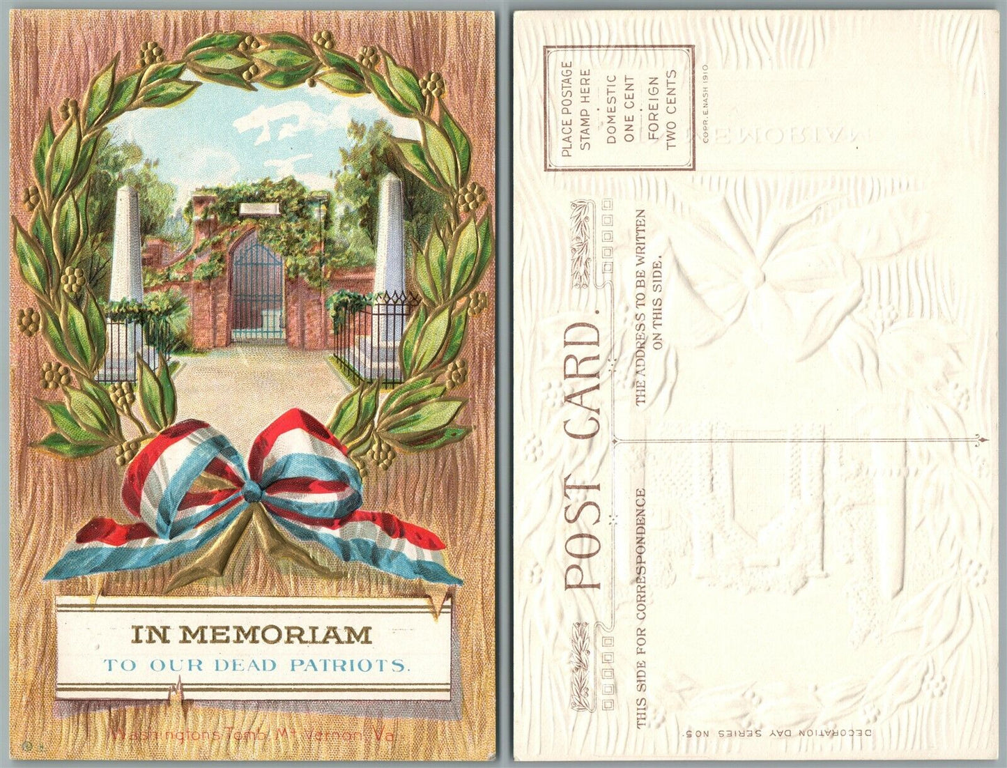 PATRIOTIC ANTIQUE EMBOSSED POSTCARD IN MEMORIAM TO OUR DEAD PATRIOTS