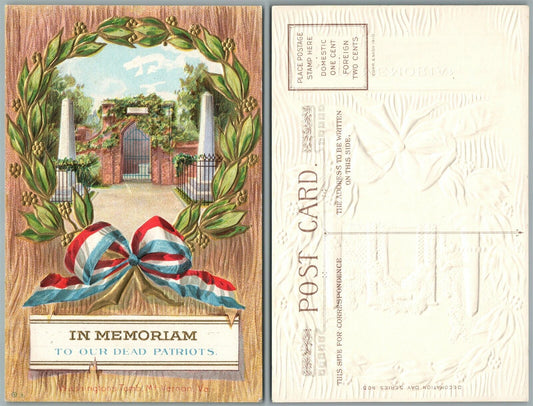 PATRIOTIC ANTIQUE EMBOSSED POSTCARD IN MEMORIAM TO OUR DEAD PATRIOTS
