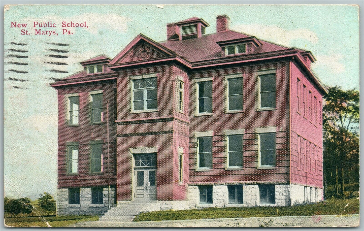 ST.MARY'S PA NEW PUBLIC SCHOOL 1912 ANTIQUE POSTCARD