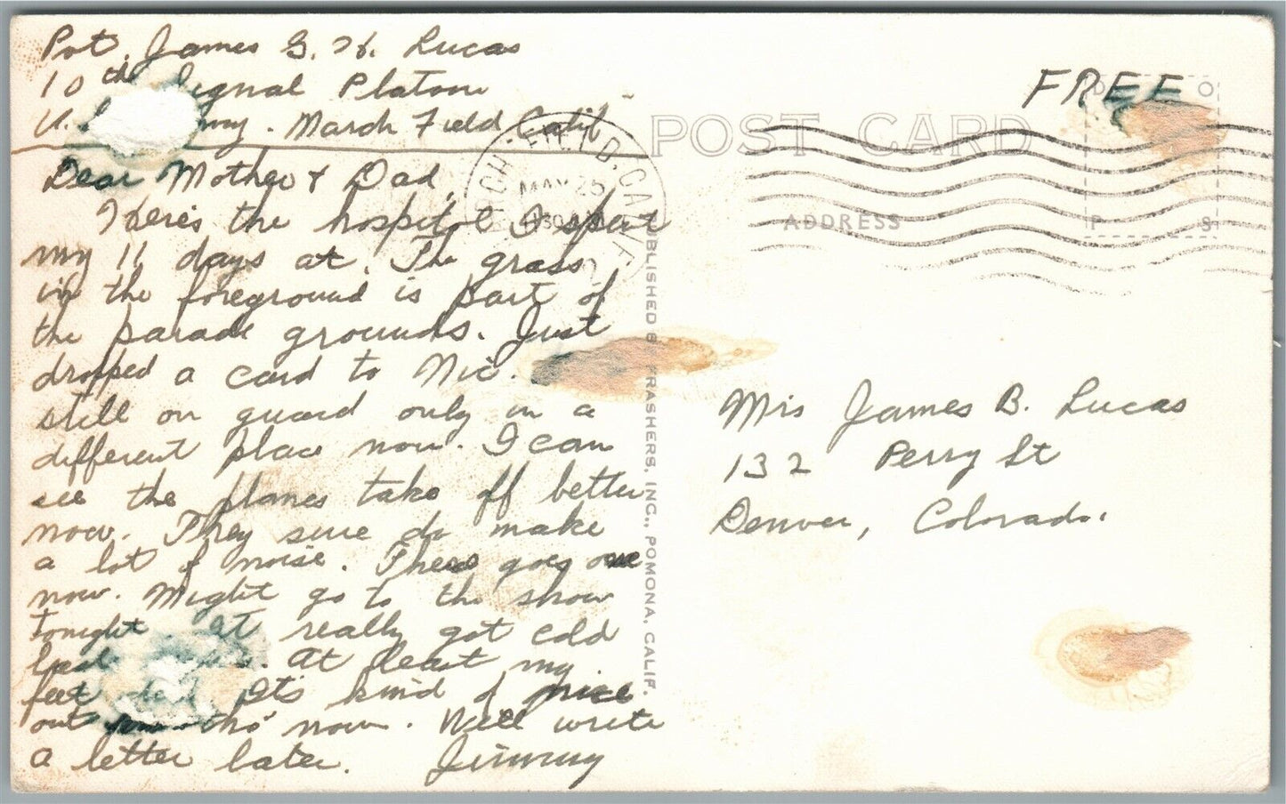 MARCH FIELD CA HOSPITAL VINTAGE REAL PHOTO POSTCARD RPPC