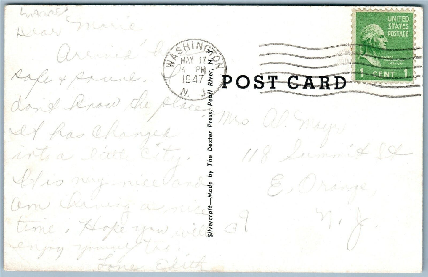 WASHINGTON NJ HIGH SCHOOL VINTAGE POSTCARD