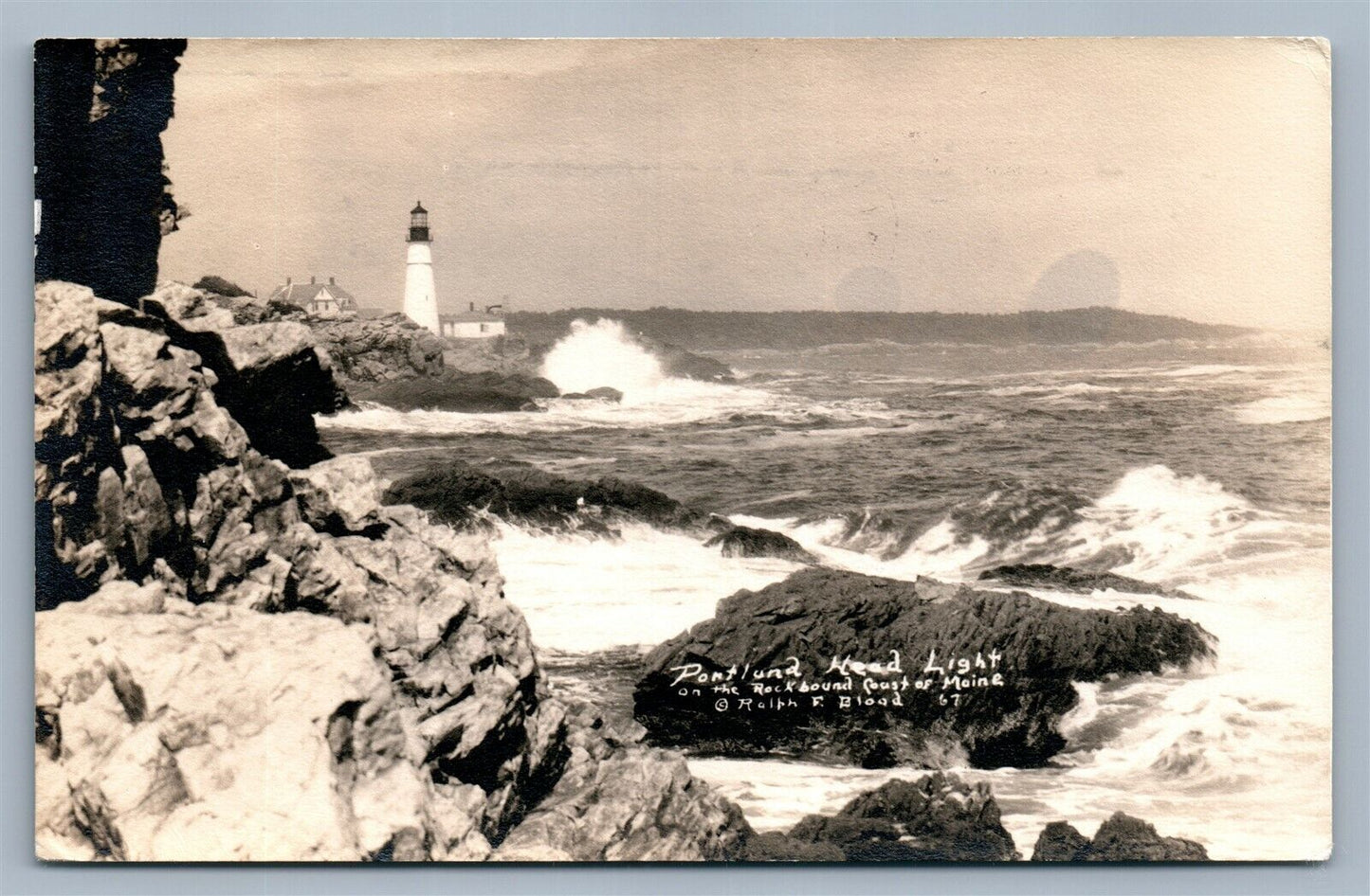 PORTLAND HEAD LIGHT HOUSE VINTAGE 1936 REAL PHOTO POSTCARD RPPC