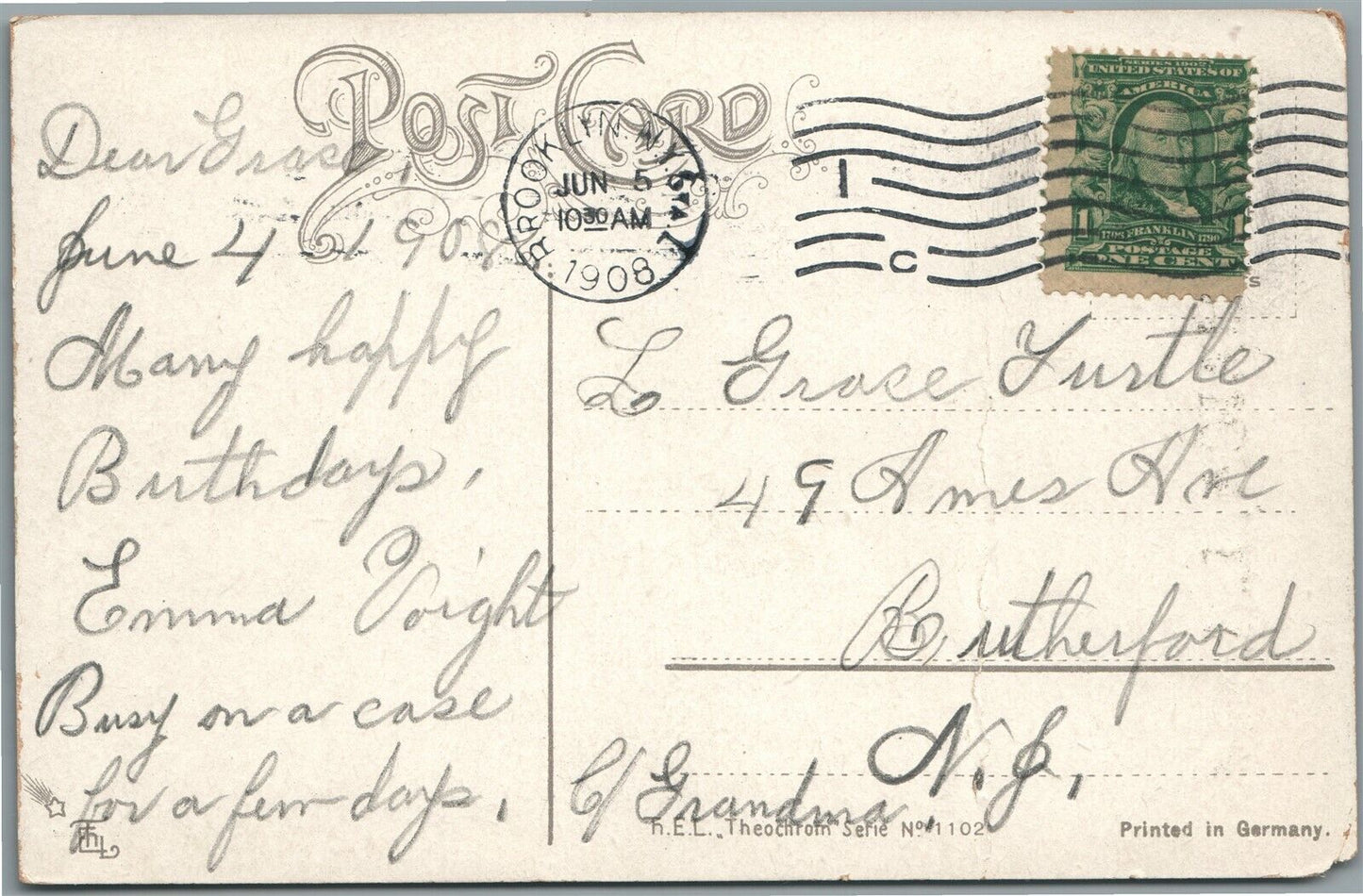 JAMAICA LONG ISLAND NY LONG MAY SHE WAVE w/ AMERICAN FLAG ANTIQUE POSTCARD