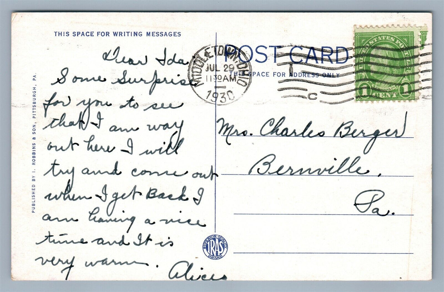 MIDDLETOWN OH HOSPITAL & NURSES HOME 1930 ANTIQUE POSTCARD