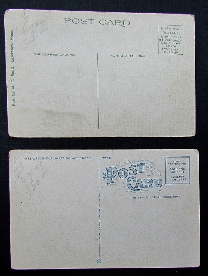 2 VINTAGE POSTCARDS CENTRAL BRIDGE LAWRENCE MASSACHUSETTS railroad railway train