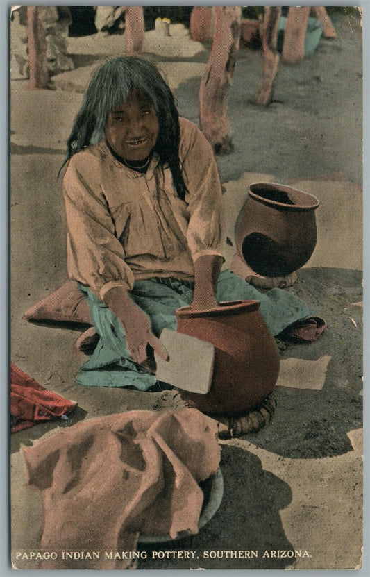 NATIVE AMERICAN PAPAGO INDIAN MAKING POTTERY SOUTHERN ARIZONA ANTIQUE POSTCARD