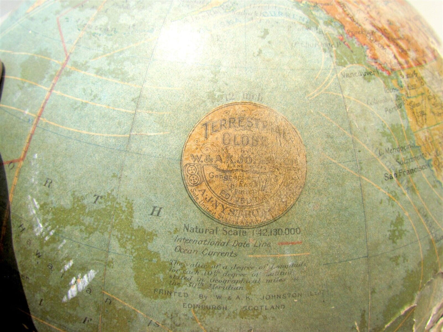 GLOBE 12 inch TERRESTRIAL ANTIQUE WWI ERA