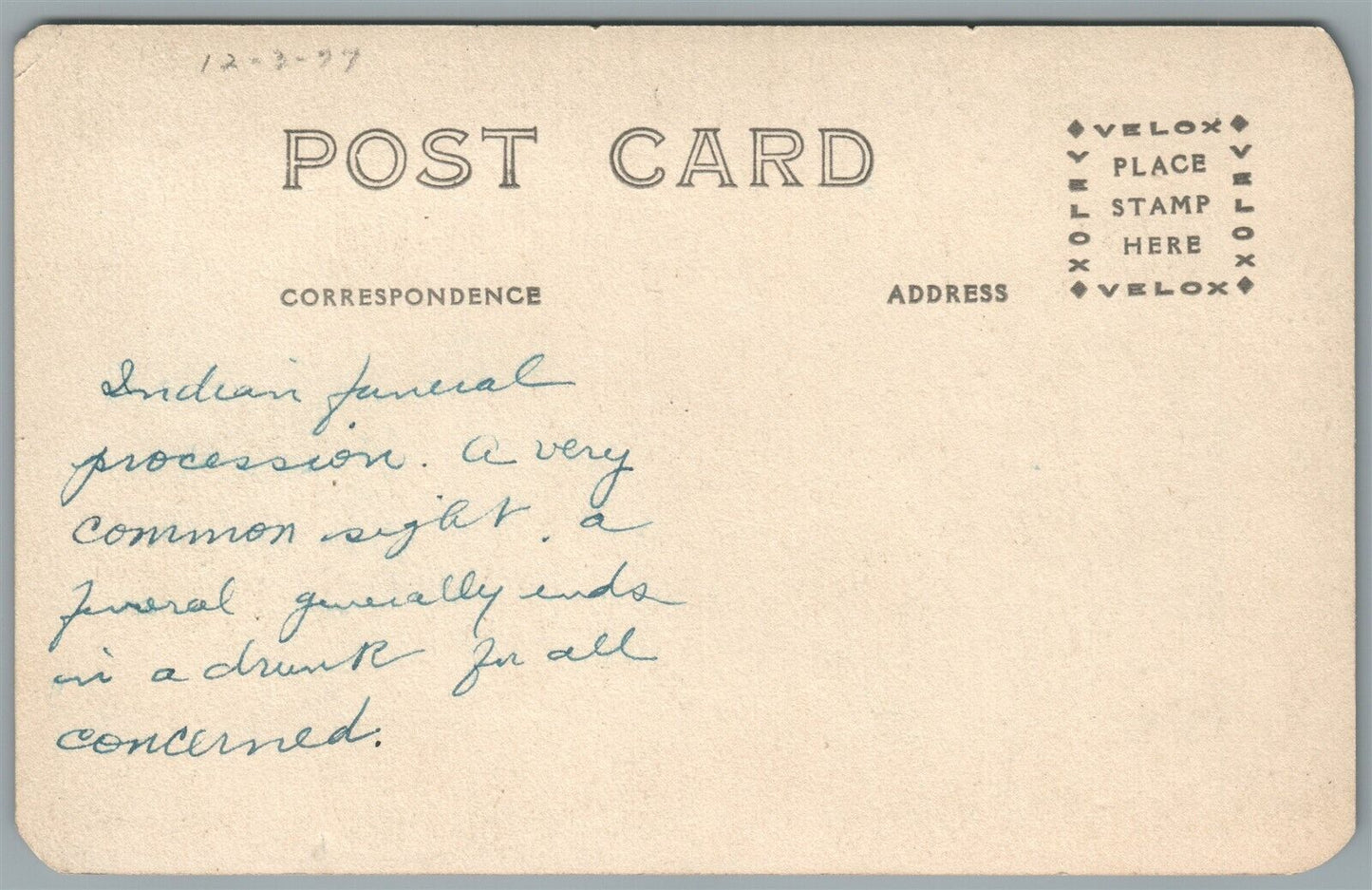 NATIVE AMERICAN INDIAN FUNERAL PROCESSION ANTIQUE REAL PHOTO POSTCARD RPPC