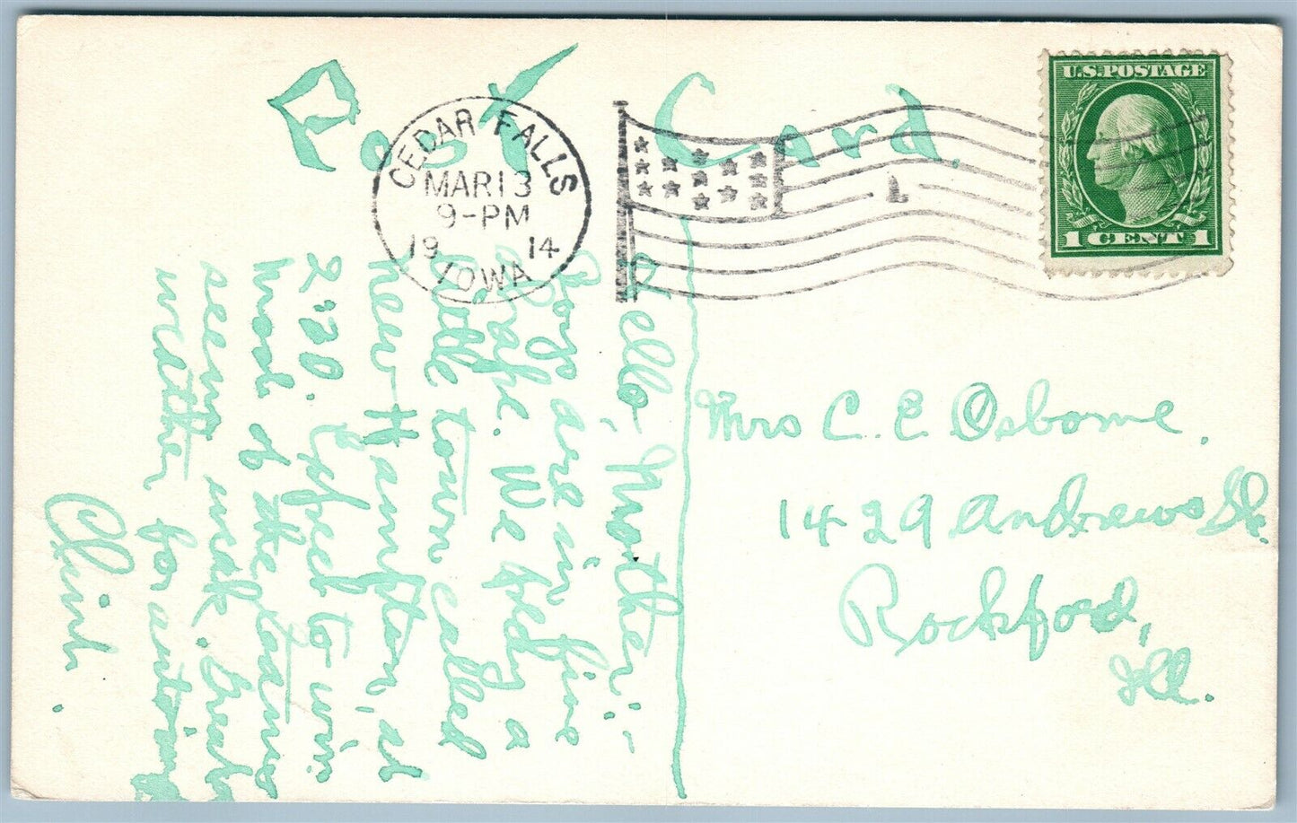 CEDAR FALLS IA IOWA STATE TEACHERS COLLEGE 1914 ANTIQUE POSTCARD