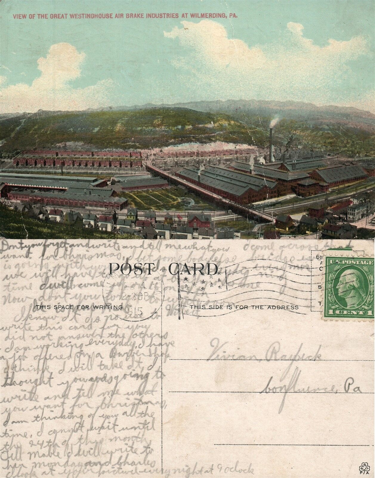 WILMERDING PA WESTINGHOUSE AIR BRAKE INDUSTRIES 1915 ANTIQUE POSTCARD