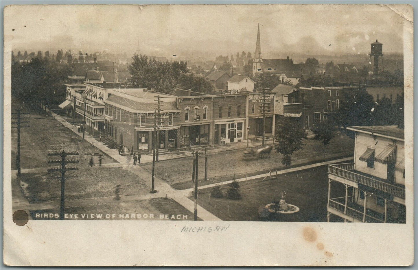 HARBOR BEACH MI BIRDS EYE VIEW ANTIQUE REAL PHOTO POSTCARD RPPC
