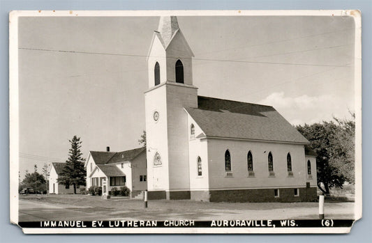 AURORAVILLE WI IMMANUEL EV. LUTHERAN CHURCH VINTAGE REAL PHOTO POSTCARD RPPC