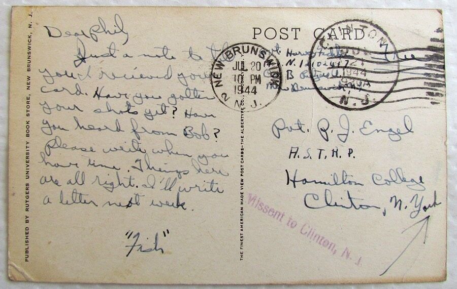 HEGEMAN DORMITORY RUTGERS UNIVERSITY NEW BRUNSWICK N.J. VINTAGE POSTCARD