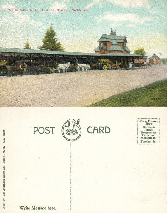 WHITE MTS BETHLEHEM N.H. RAILROAD STATION ANTIQUE POSTCARD railway depot