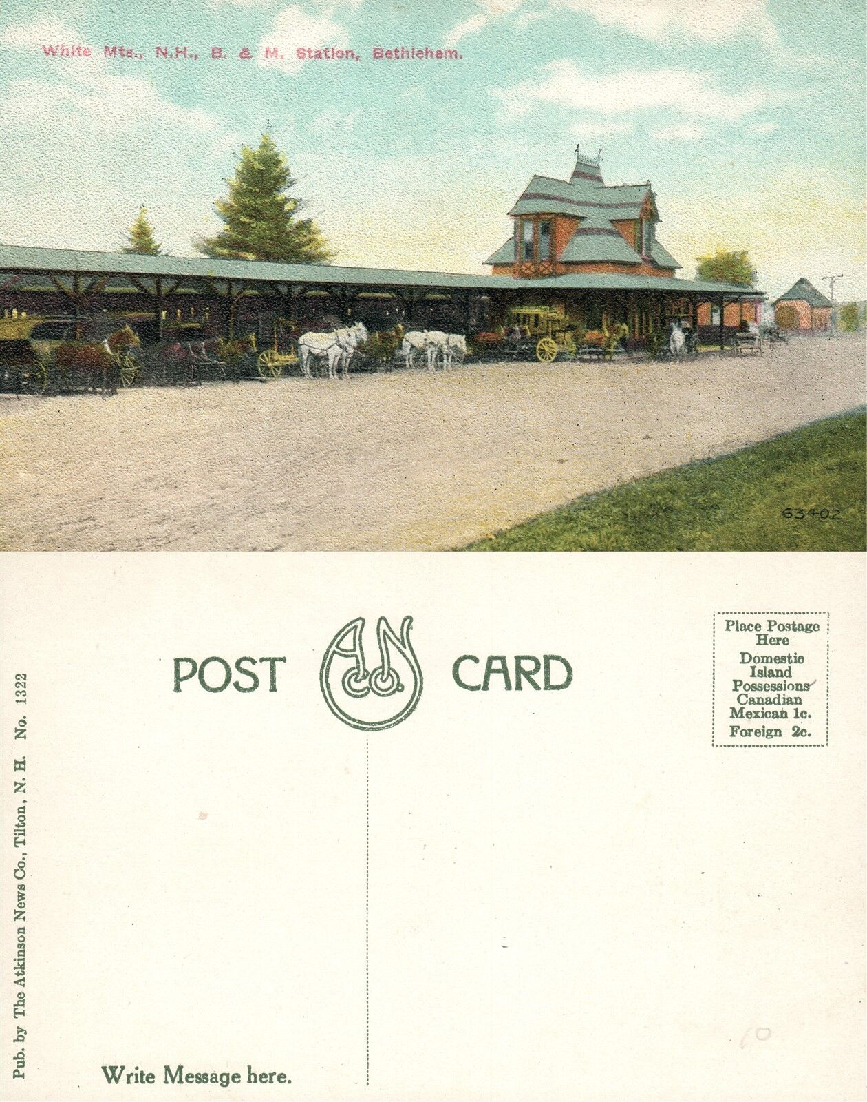 WHITE MTS BETHLEHEM N.H. RAILROAD STATION ANTIQUE POSTCARD railway depot