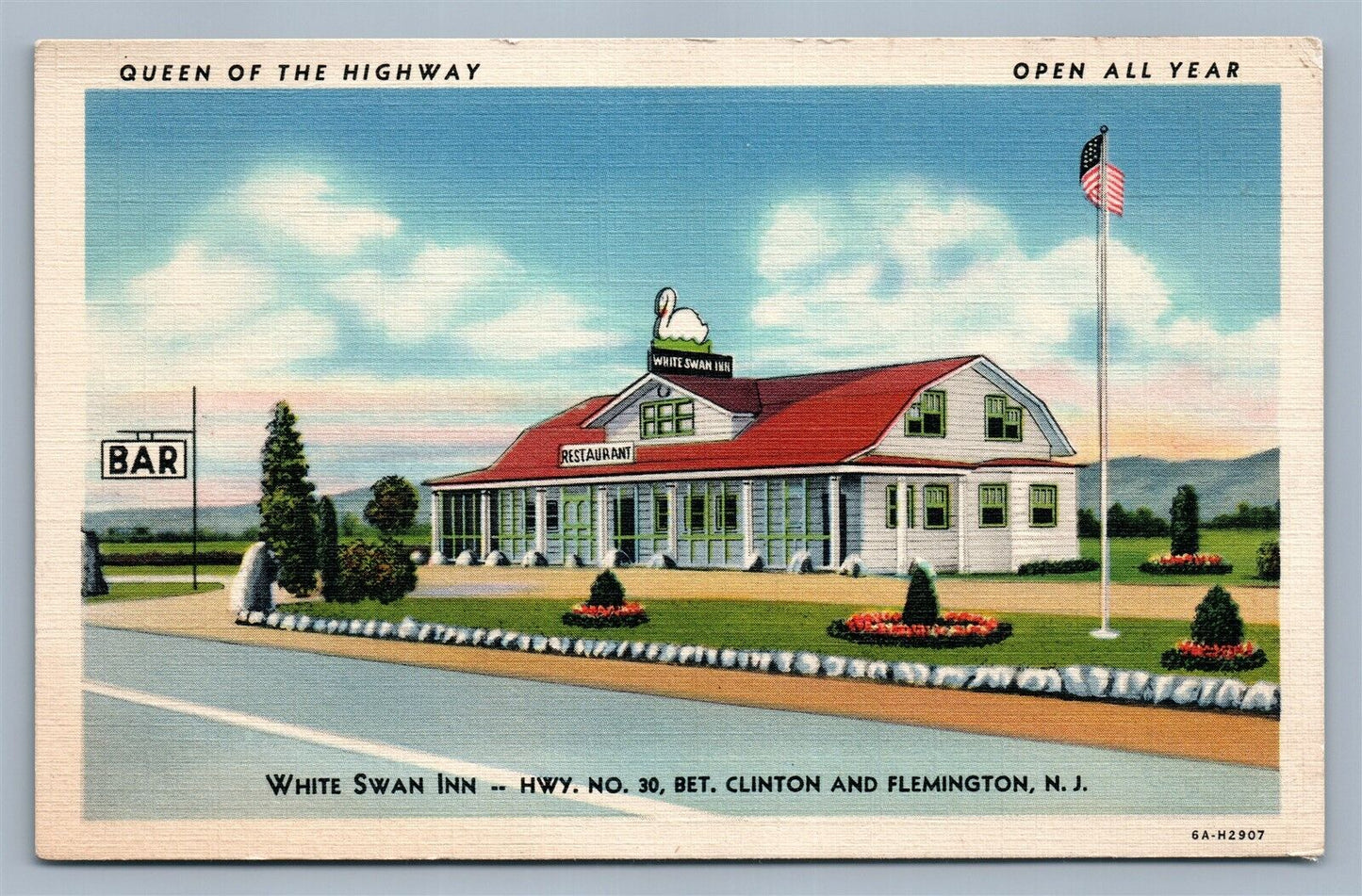 FLEMINGTON & CLINTON NJ WHITE SWANN INN VINTAGE POSTCARD
