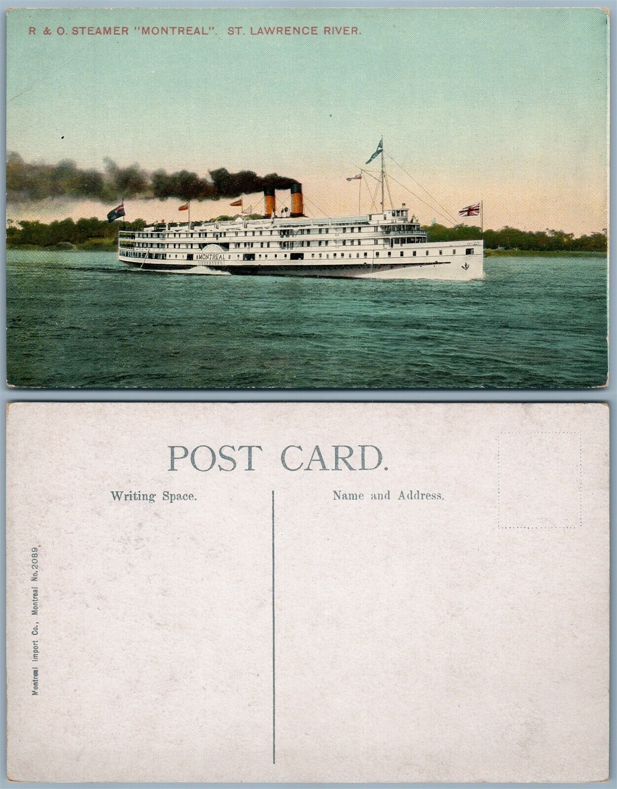 R & O STEAMER MONTREAL ST.LAWRENCE RIVER ANTIQUE POSTCARD