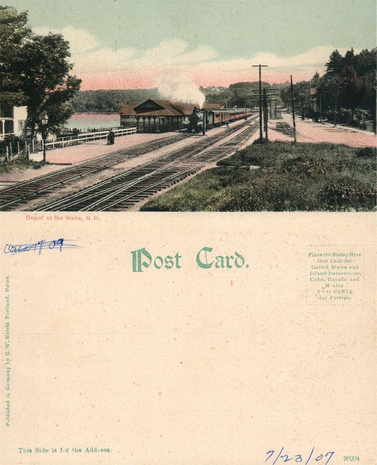WEIRS N.H. RAILROAD STATION UNDIVIDED ANTIQUE POSTCARD railway depot