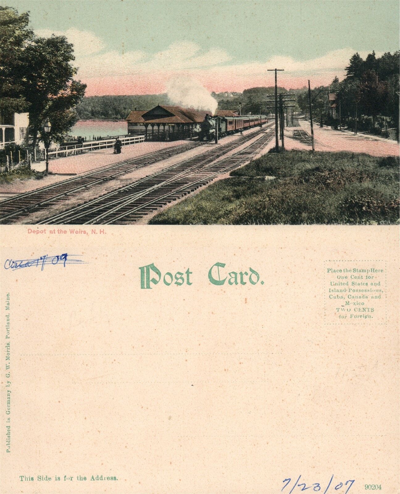 WEIRS N.H. RAILROAD STATION UNDIVIDED ANTIQUE POSTCARD railway depot