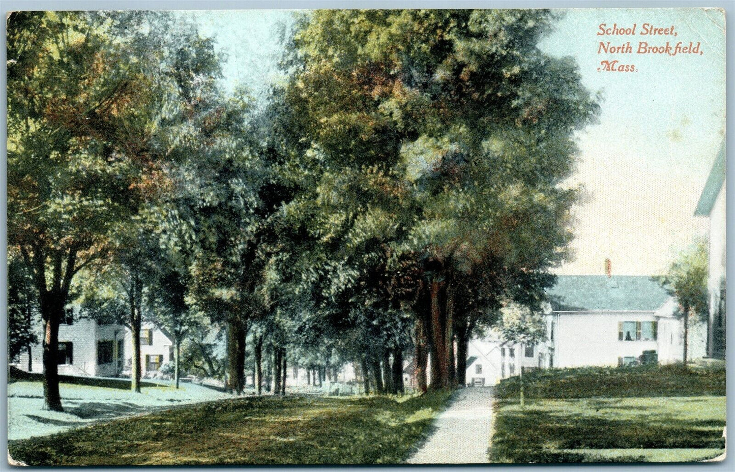 NORTH BROOKFIELD MA SCHOOL STREET ANTIQUE POSTCARD