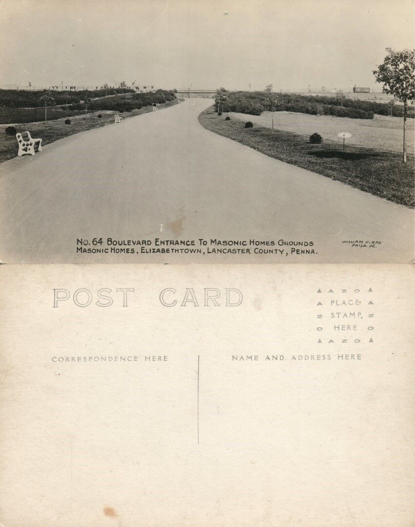 ELIZABETHTOWN PA MASONIC HOMES LANCASTER BOULEVARD VINTAGE PHOTO POSTCARD RPPC