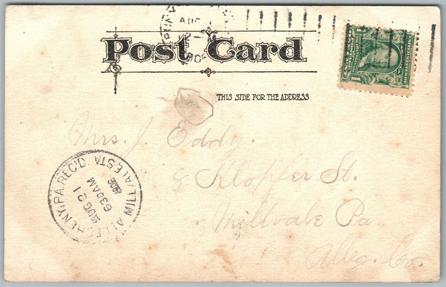 PUNXSUTAWNEY PA FINDLEY STREET from WEBER CLOTHING CORNER 1906 ANTIQUE POSTCARD