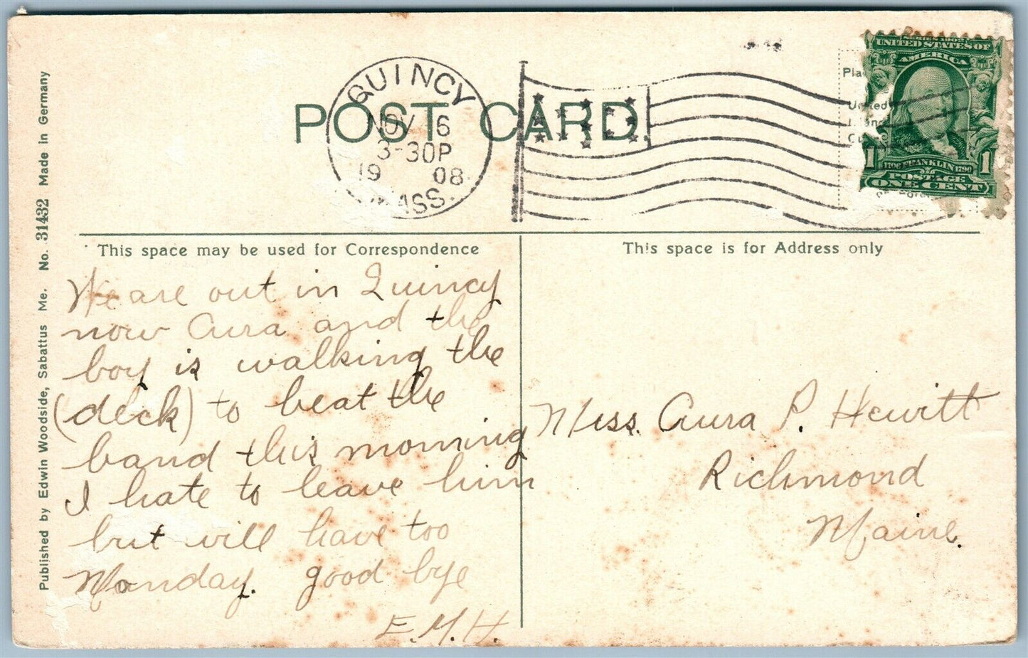LAKE SABBATUS ME MARR'S POINT ANTIQUE POSTCARD