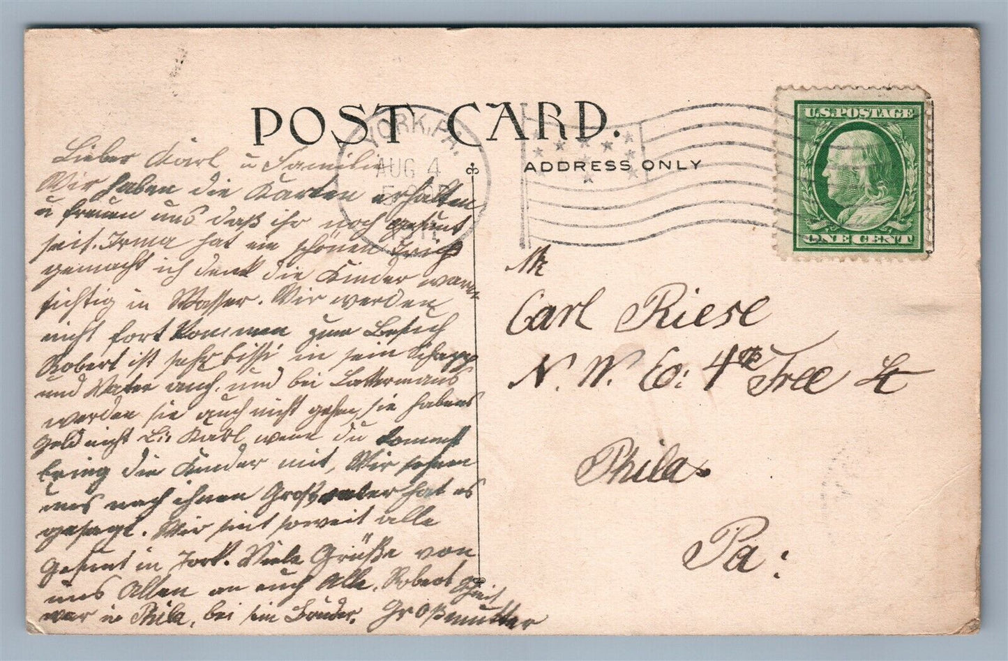 YORK PA EAST MARKET STREET 1911 ANTIQUE POSTCARD