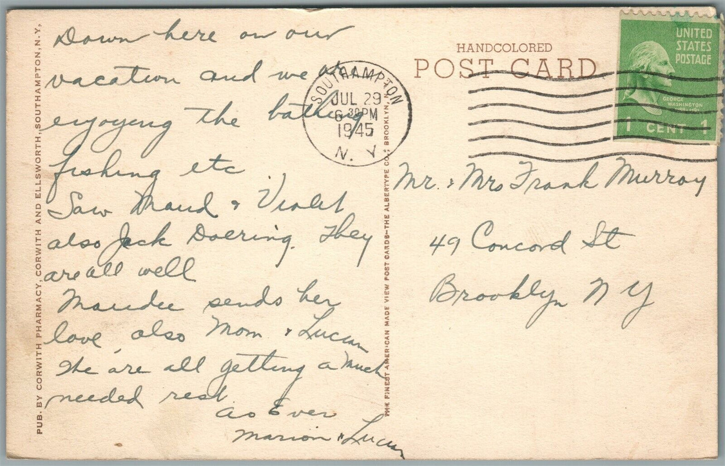 SOUTHAMPTON LONG ISLAND NY MEADOW CLUB VINTAGE POSTCARD