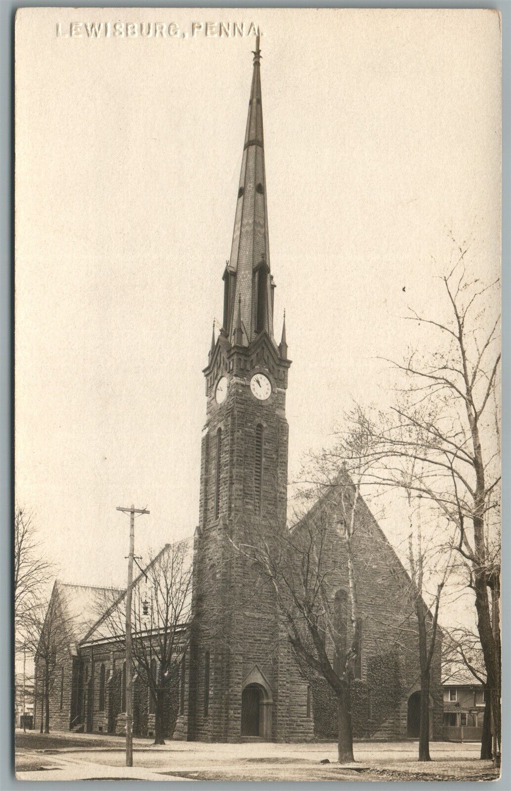 LEWISBURG PA CHURCH ANTIQUE REAL PHOTO POSTCARD RPPC