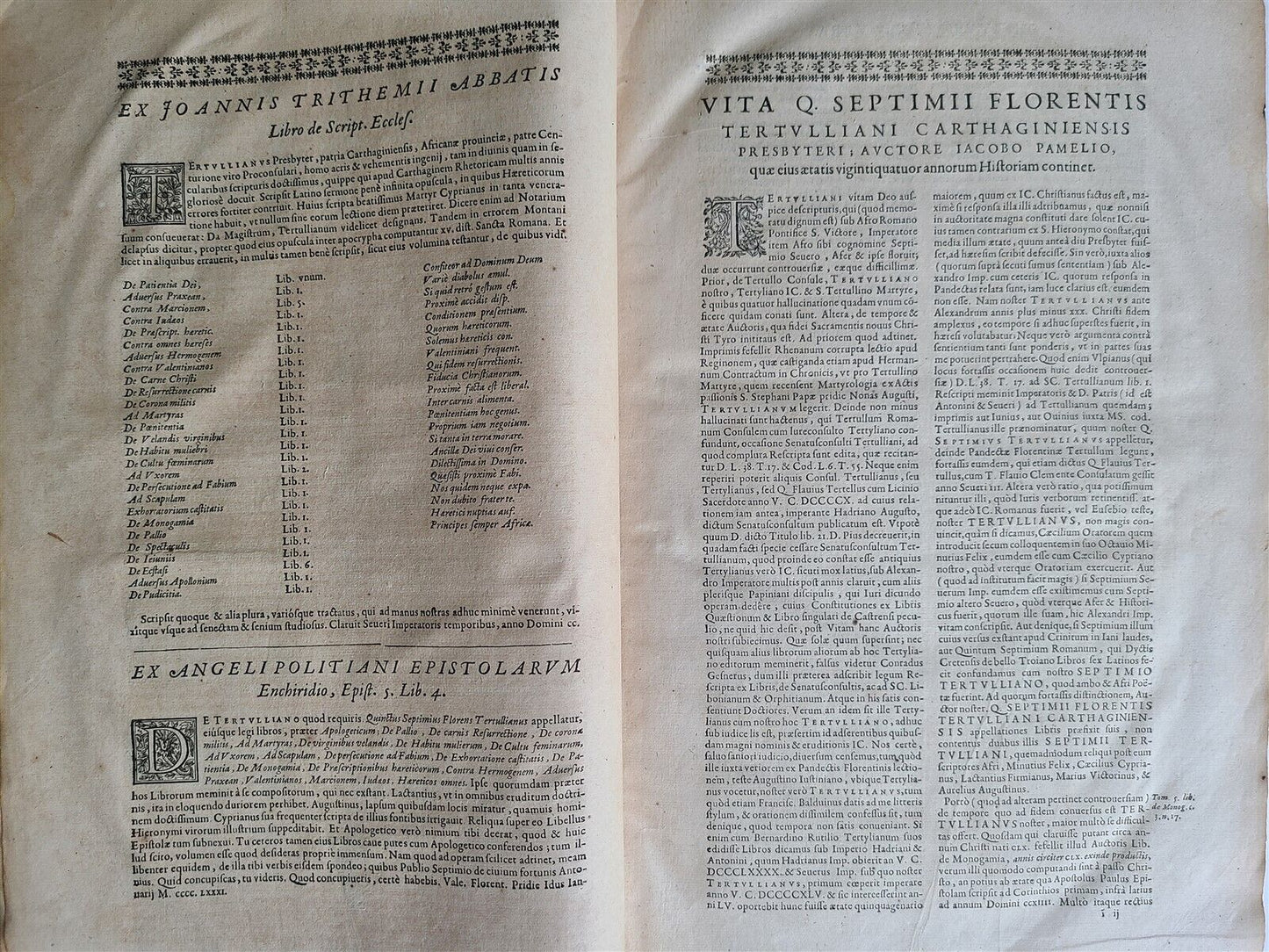 1664 OPERA AD VETUSTISSIMORUM EXEMPLARIUM FIDEM by TERTULLIAN Folio antique
