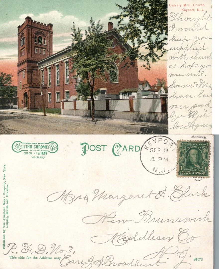 KEYPORT N.J. CALVARY M.E. CHURCH UNDIVIDED ANTIQUE POSTCARD