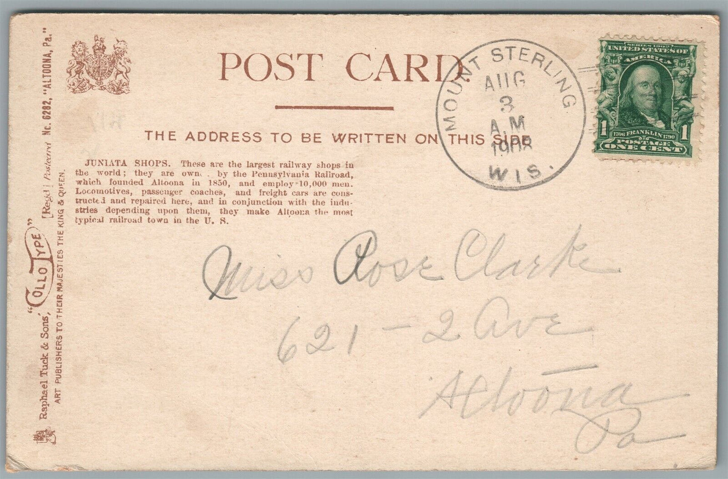 ALTOONA PA JUNIATA SHOPS ANTIQUE POSTCARD