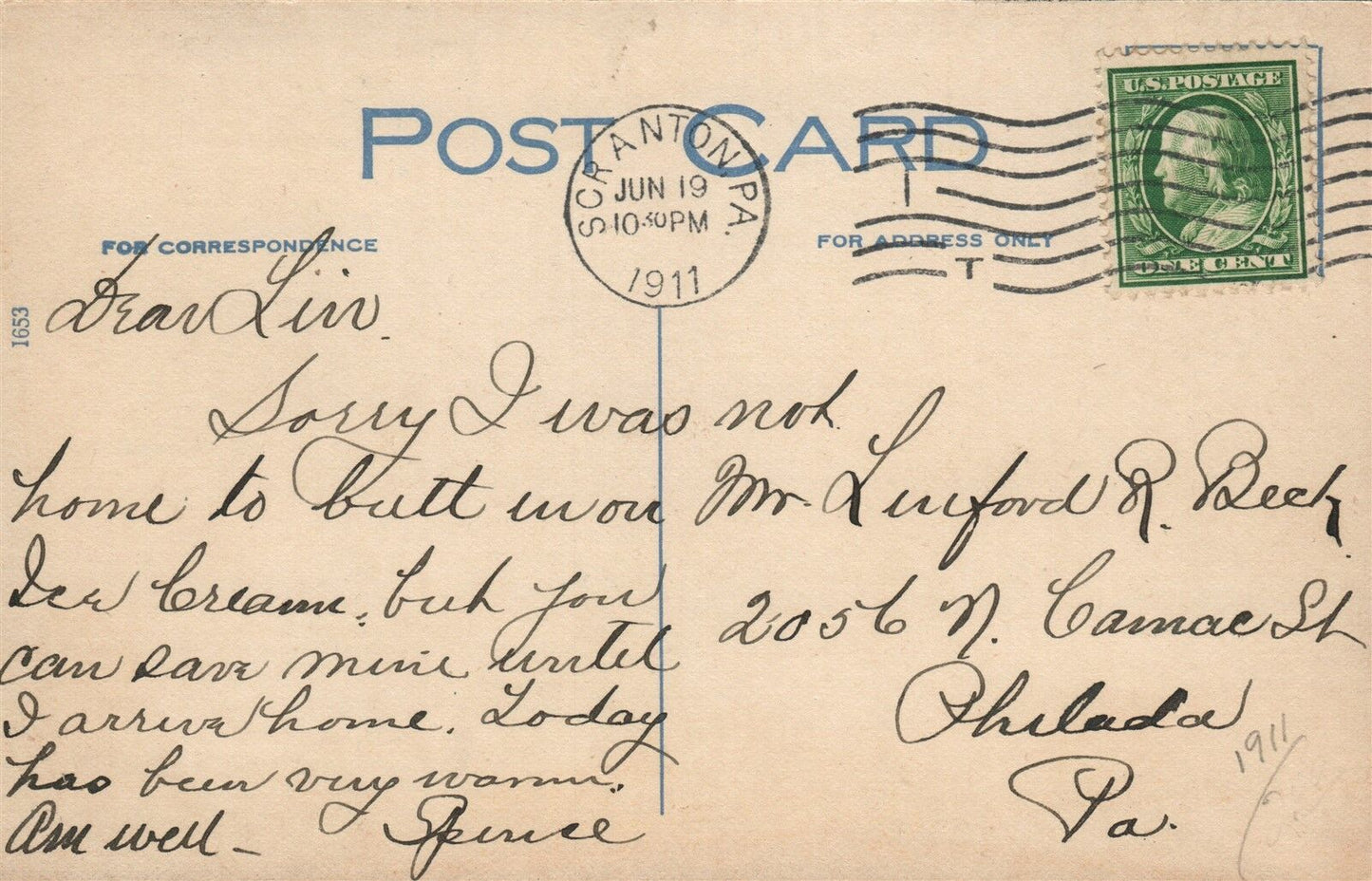 SCRANTON PA ELM PARK JEFFERSON & LINDEN STREET 1911 ANTIQUE POSTCARD