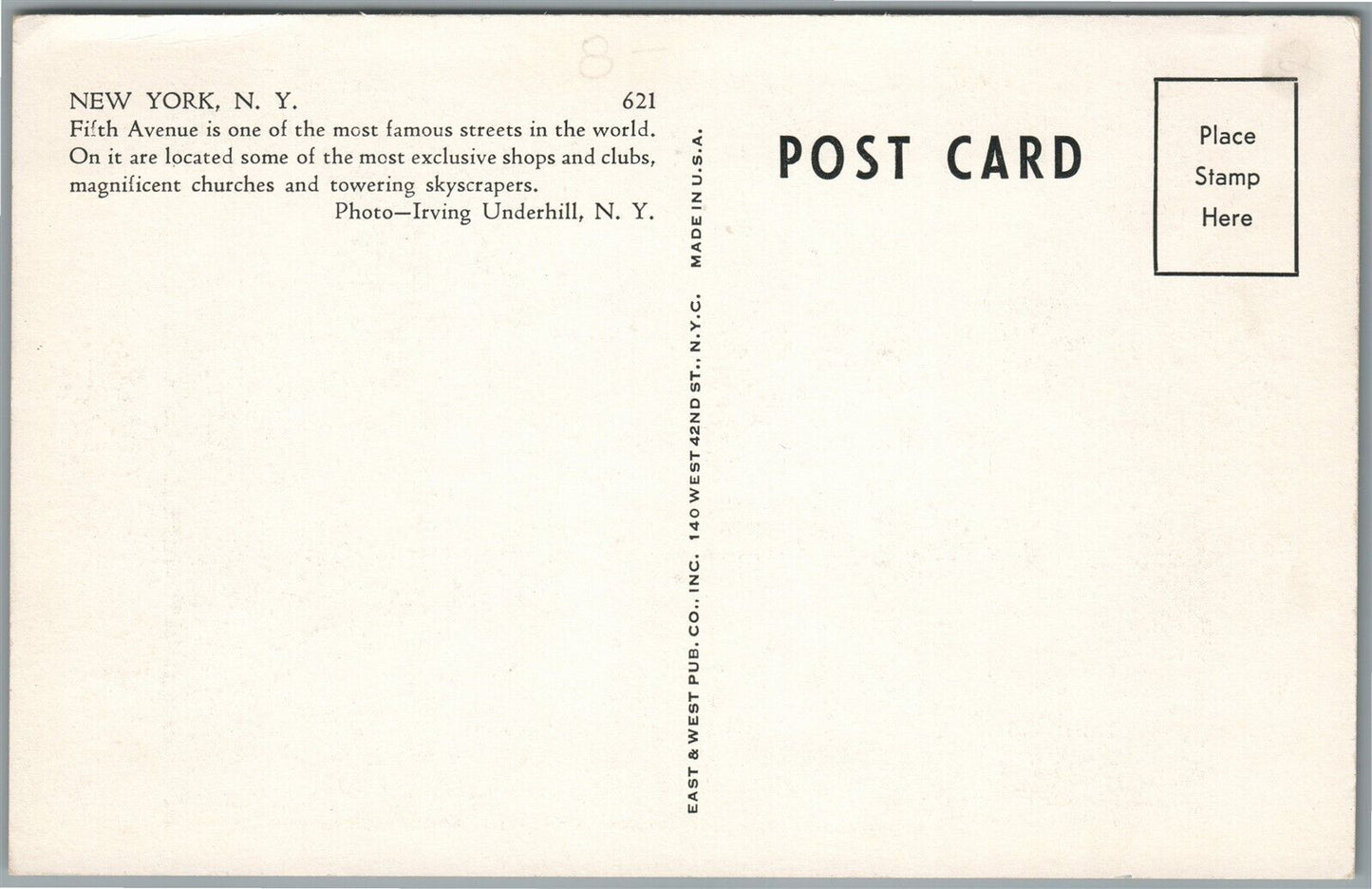 NEW YORK CITY NY FIFTH AVENUE & EAST 39th STREET VINTAGE POSTCARD