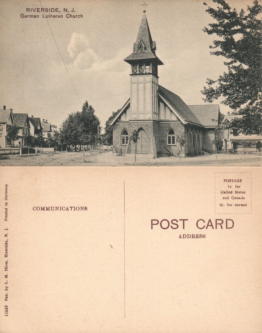 RIVERSIDE N.J. GERMAN LUTHERAN CHURCH ANTIQUE POSTCARD