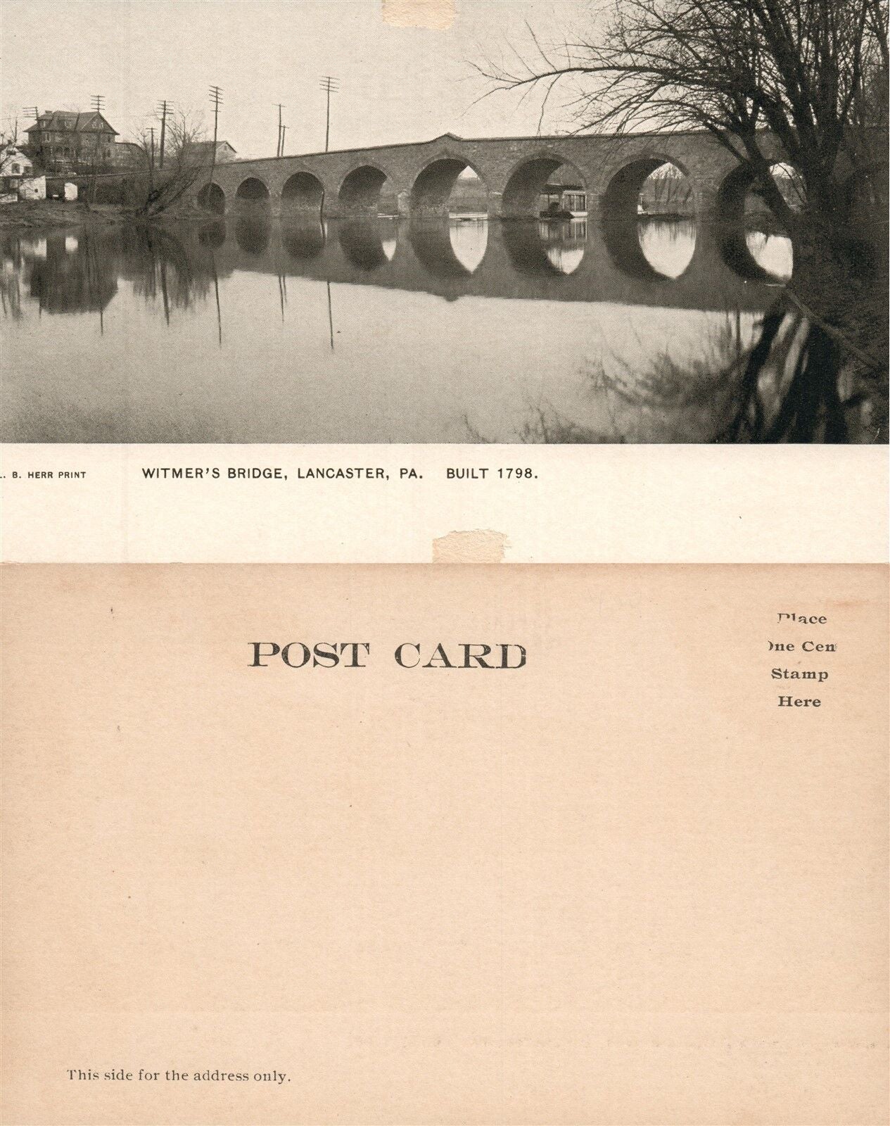 LANCASTER PA WITMER'S BRIDGE UNDIVIDED ANTIQUE POSTCARD