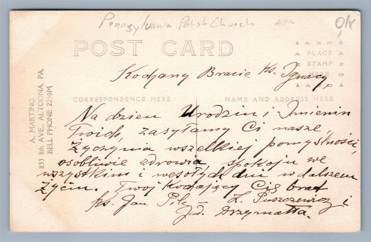 ALTOONA PA POLISH CATHOLIC CHURCH ANTIQUE REAL PHOTO POSTCARD RPPC