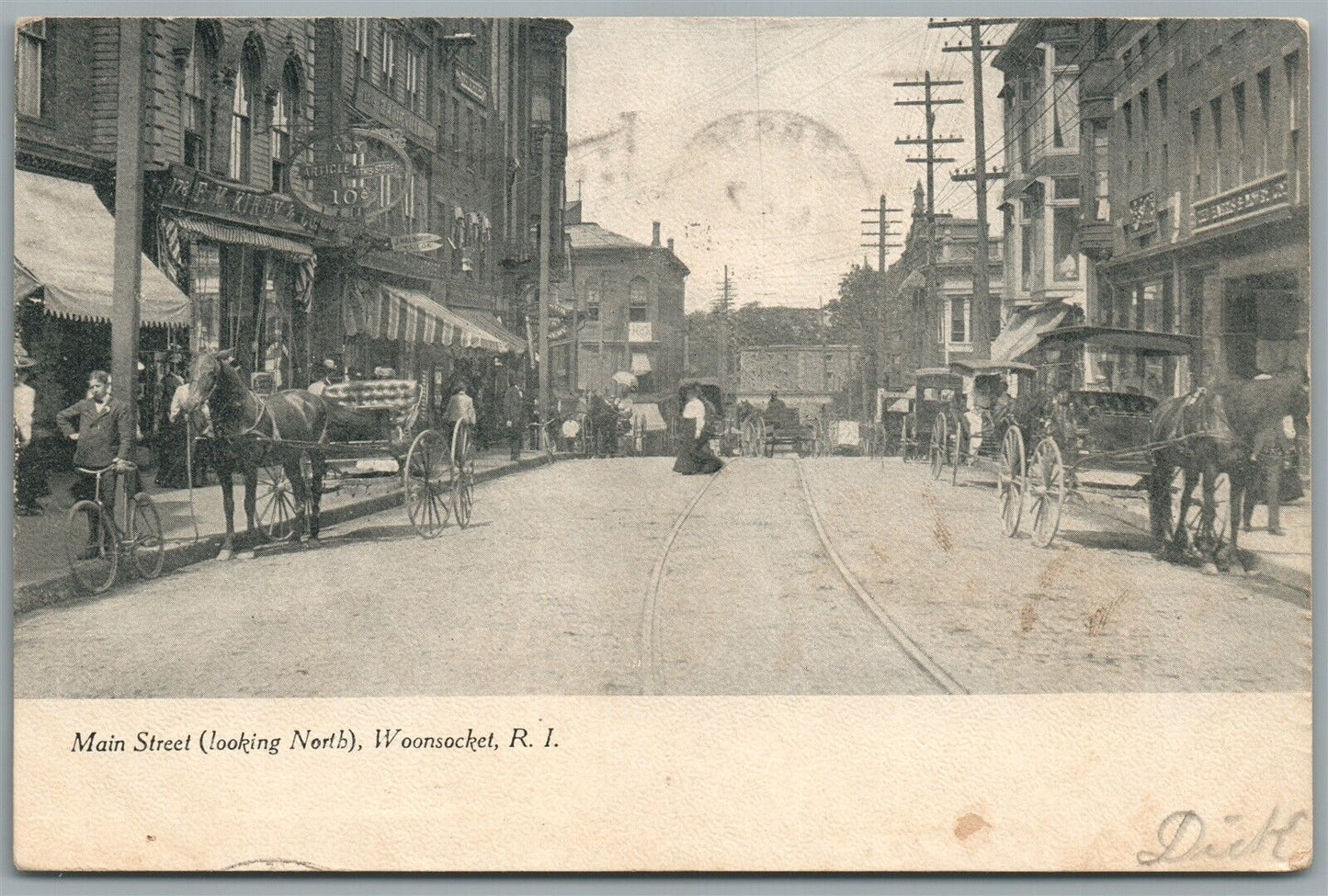 WOONSOCKET RI MAIN STREET ANTIQUE POSTCARD