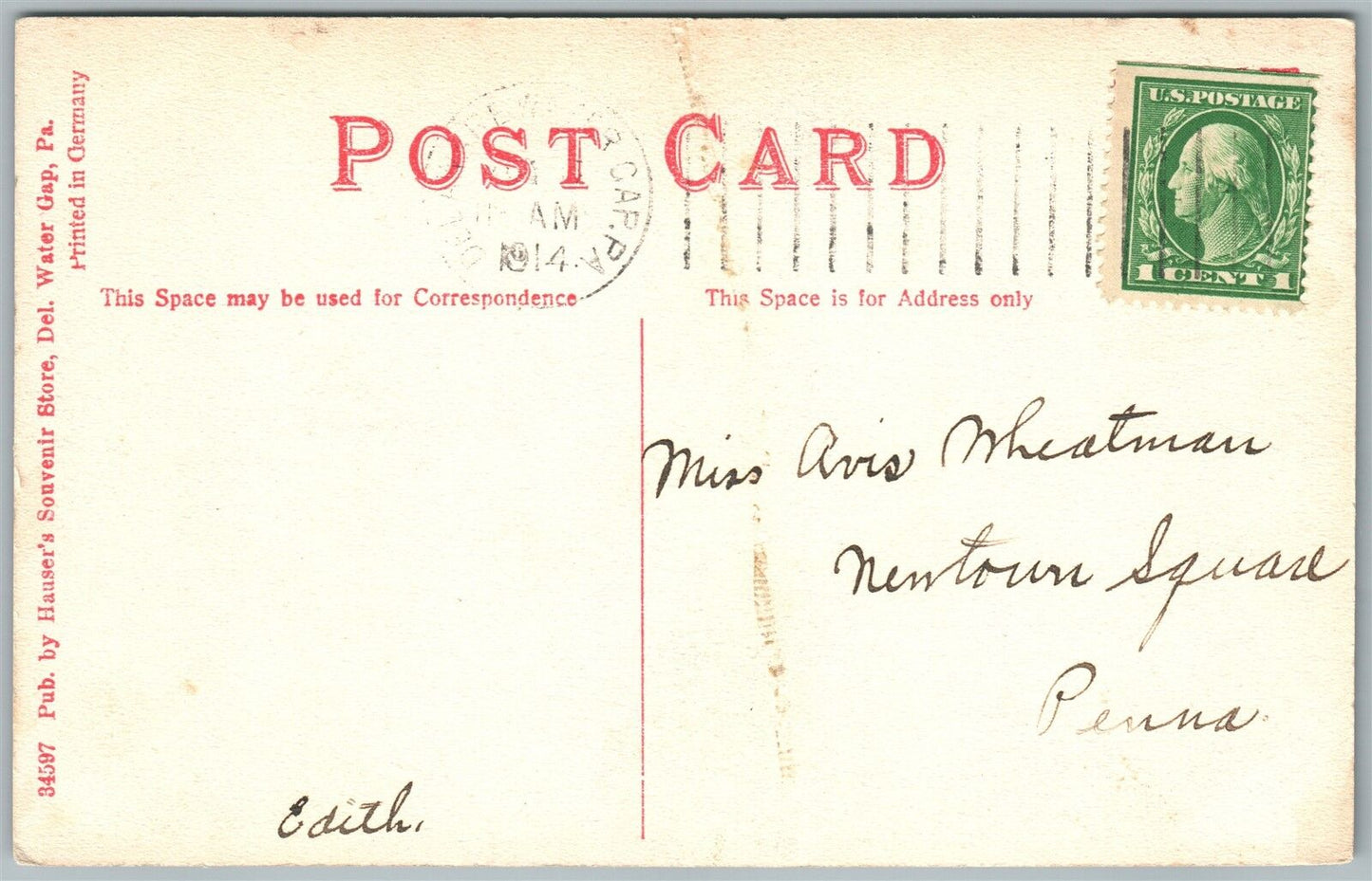 DELAWARE WATER GAP PA RIVER VIEW FROM LAWN 1914 ANTIQUE POSTCARD