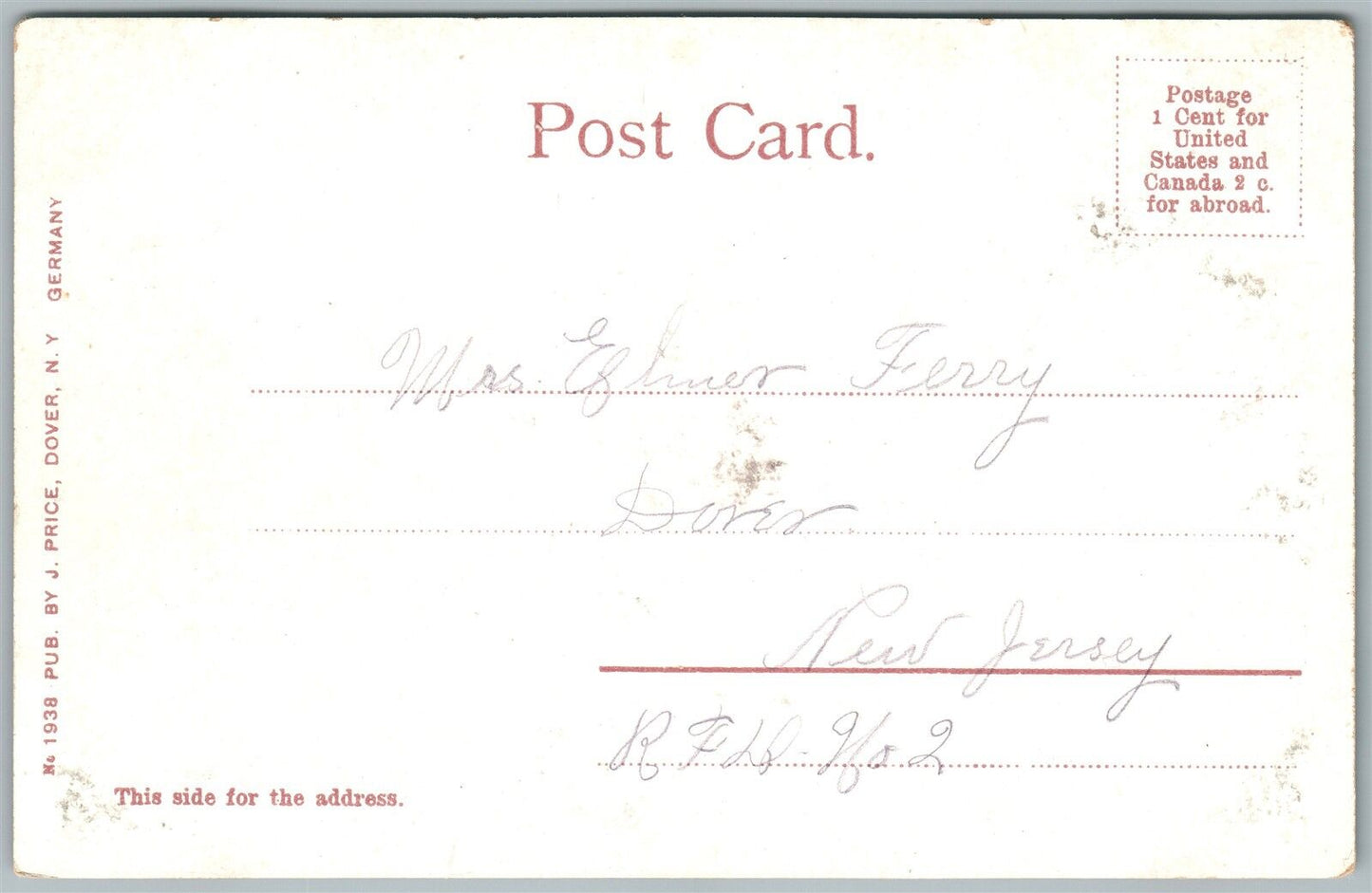 DOVER NJ ST.JOHN'S EPISCOPAL CHURCH UNDIVIDED ANTIQUE POSTCARD