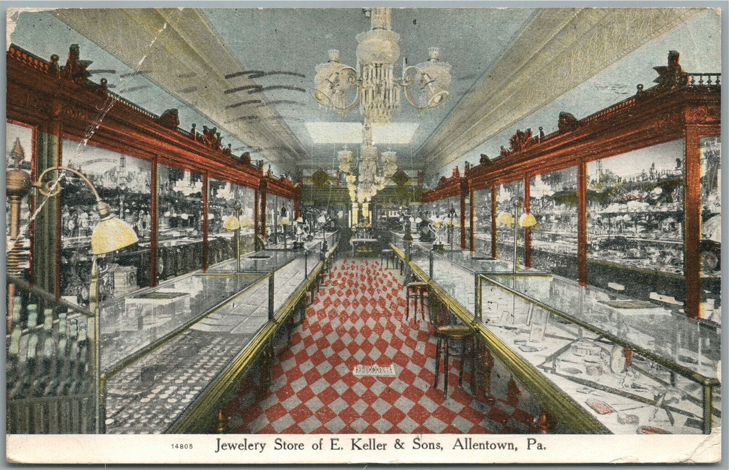 ALLENTOWN PA JEWELERY STORE of E.KELLER & SONS ANTIQUE POSTCARD