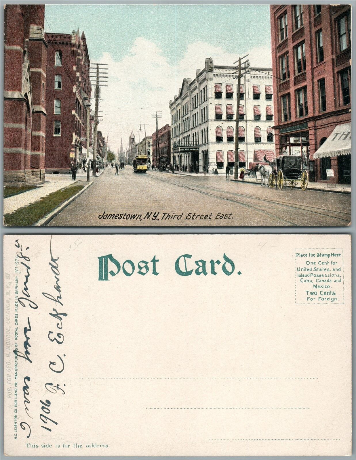 JAMESTOWN N.Y. THIRD STREET EAST ANTIQUE POSTCARD