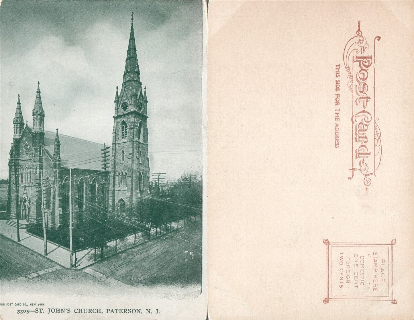 PATERSON N.J. ST.JOHN'S CHURCH UNDIVIDED ANTIQUE POSTCARD
