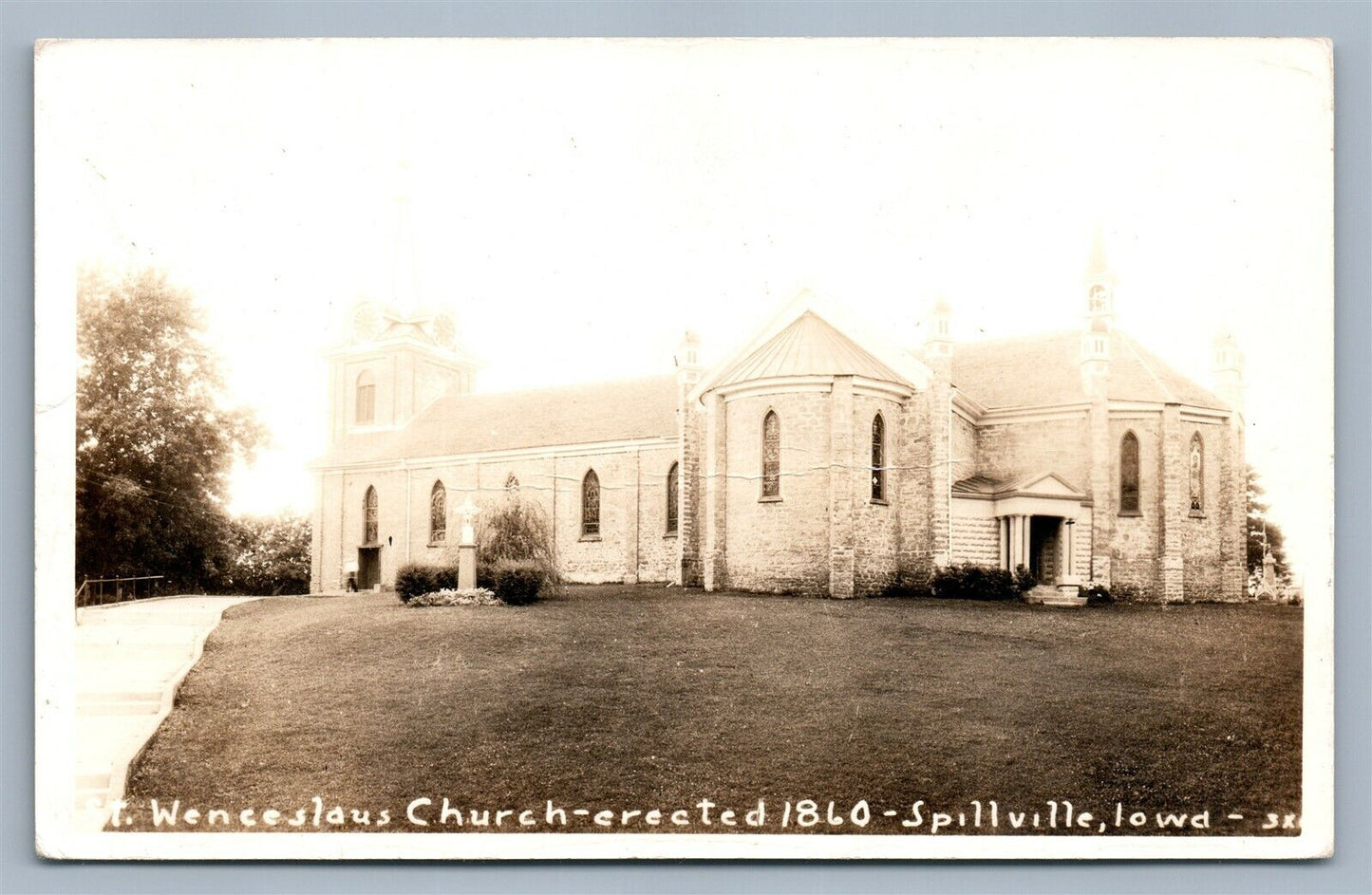SPILLVILLE IA ST. WENCESLAUS CHURCH ANTIQUE REAL PHOTO POSTCARD RPPC