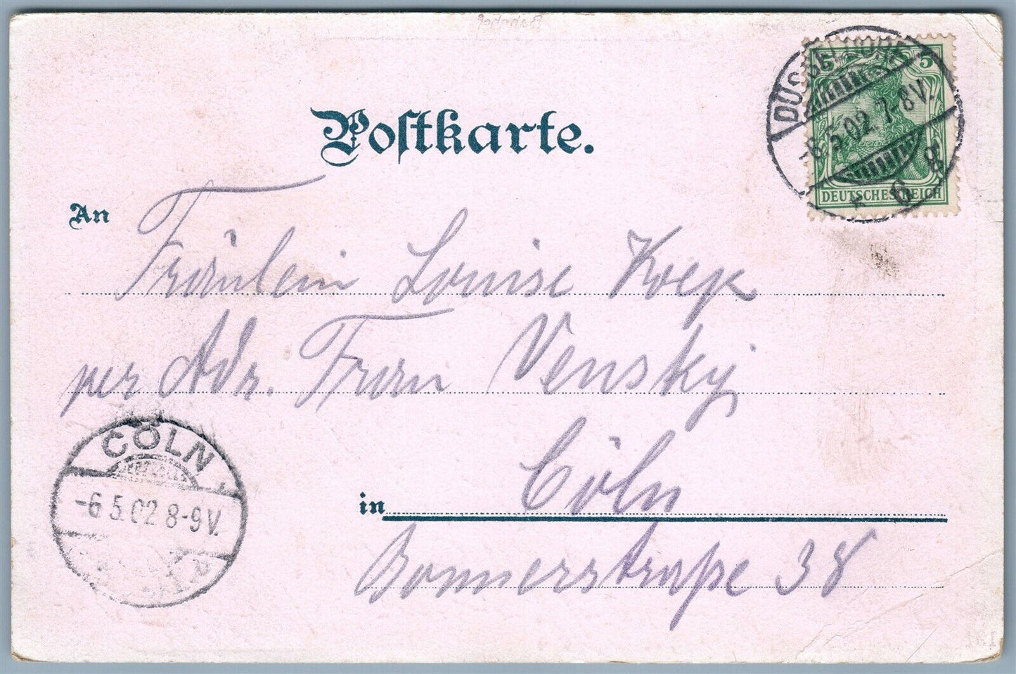 GRUSS AUS DUSSELDORF GERMANY 1899 BAHNHOF ANTIQUE POSTCARD w/ STAMP