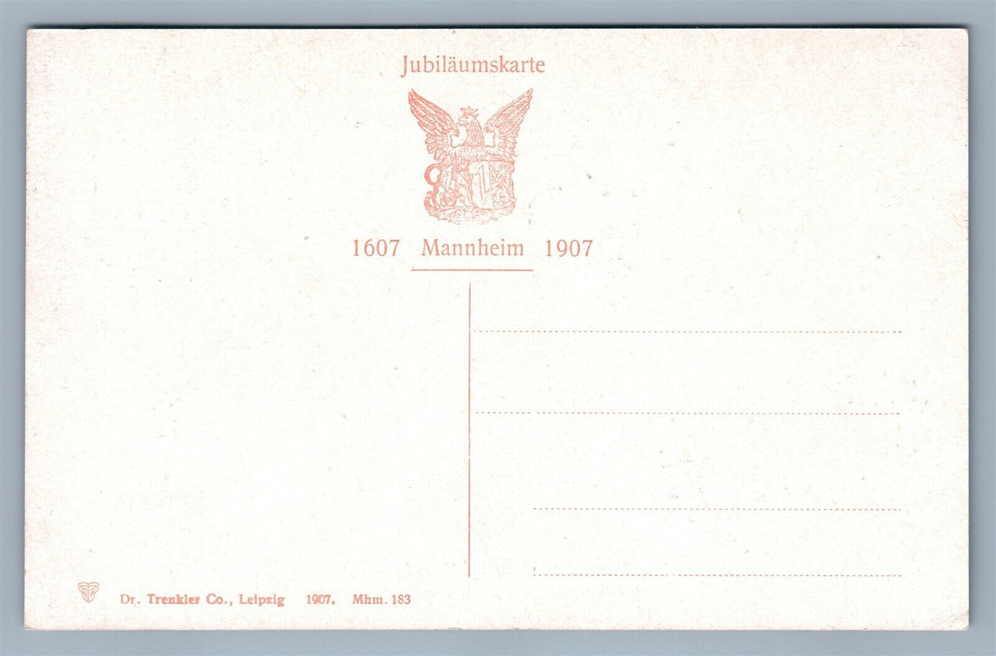 MANNHEIM GERMANY JUBILAUMSKARTE 1607-1907 ANTIQUE POSTCARD