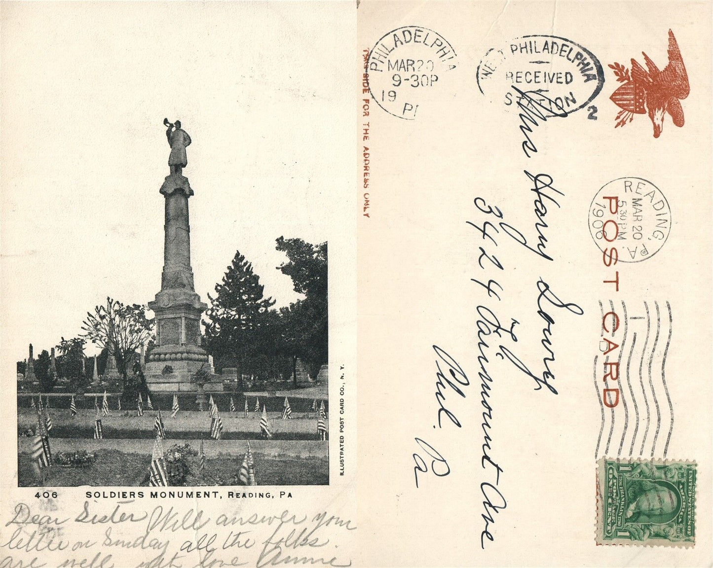 READING PA CARSONIA PARK LAKE PROMENADE 1912 UNDIVIDED ANTIQUE POSTCARD