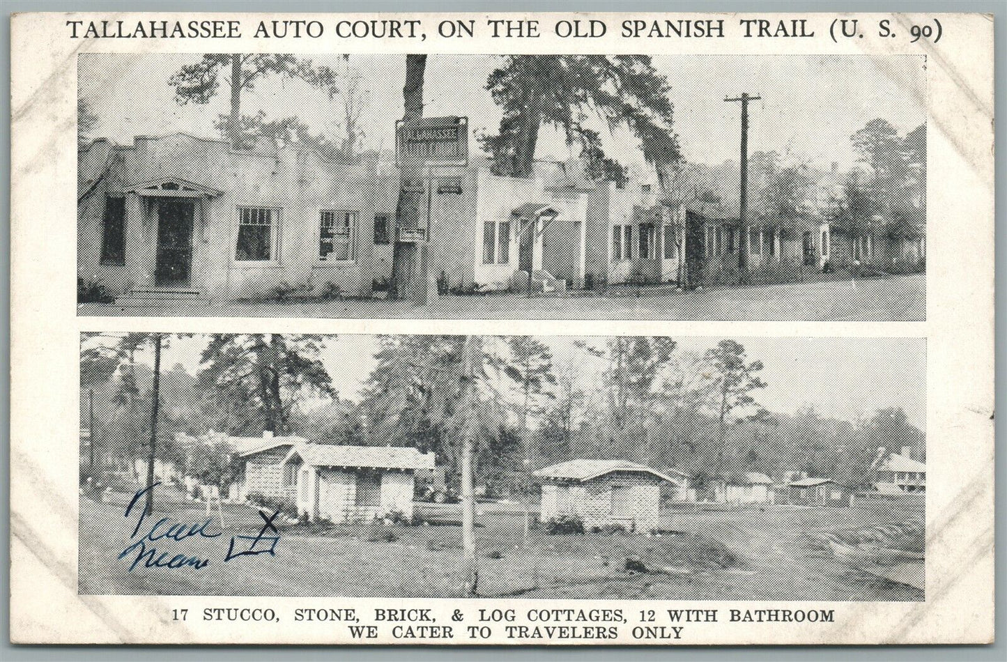 TALLAHASSEE FL AUTO COURT VINTAGE POSTCARD