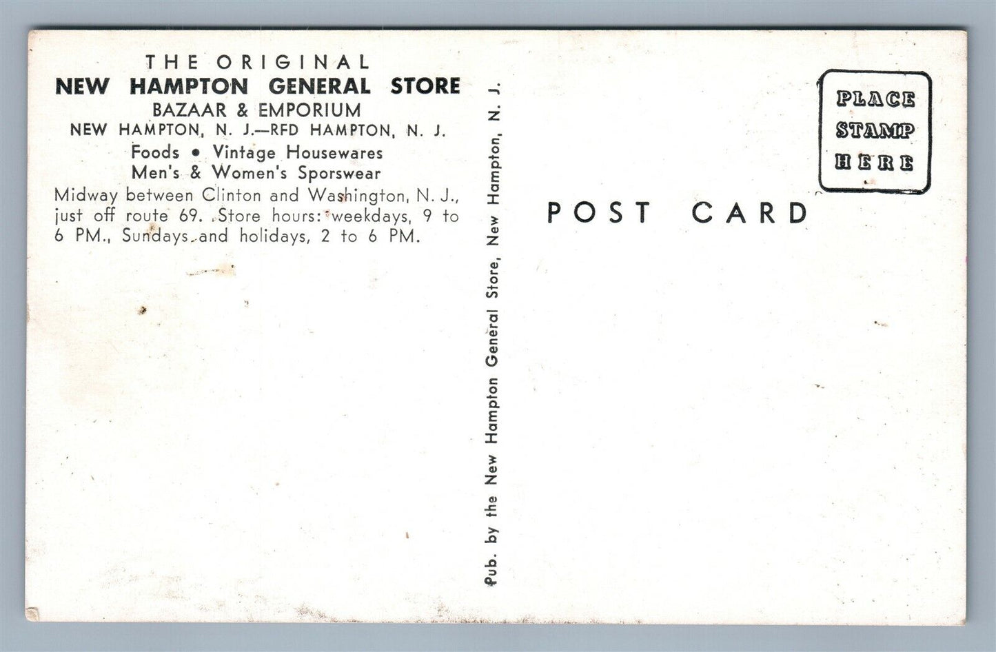 NEW HAMPTON NJ GENERAL STORE VINTAGE POSTCARD